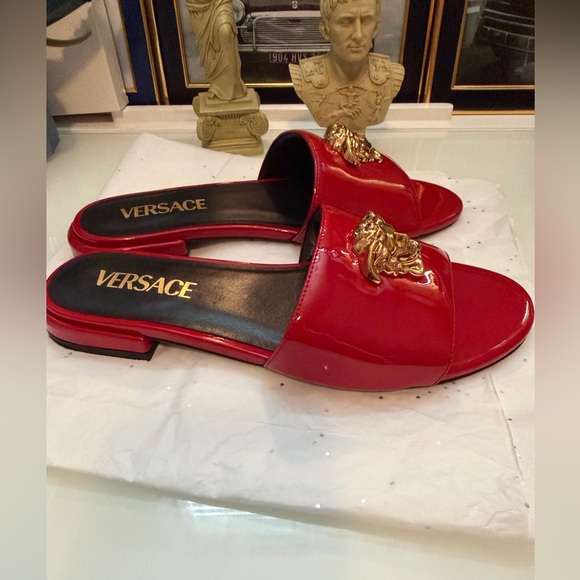 Authentic Versace Red Sandals with Gold Medusa with COA. - Picture 3 of 9